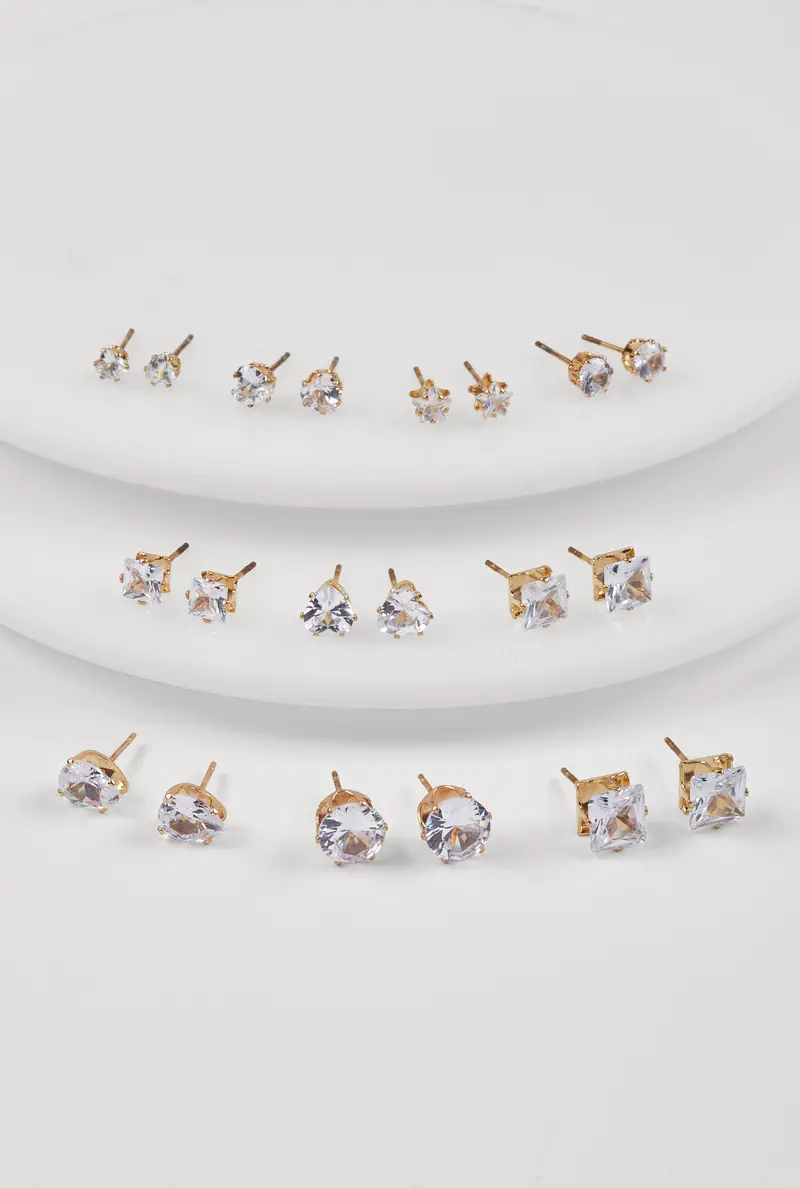 10-Piece Metallic Cubic Zirconia Stud Earrings Assortment 1