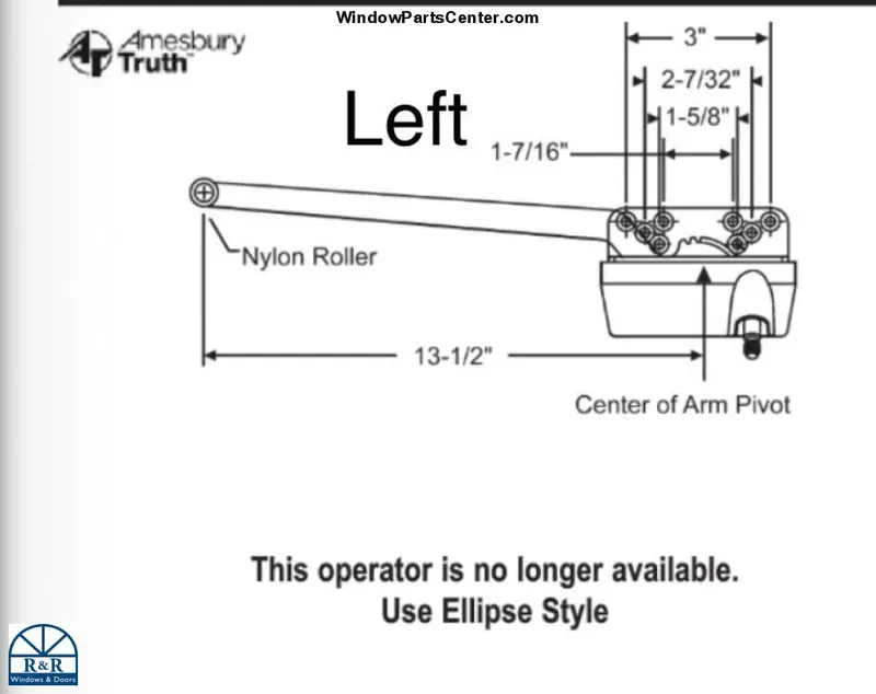 105 Amesbury Truth 15-Series Traditional Long-Arm Operator For Casement Windows (13.5" Ellipse Case, Compatible With 60 Series) 1