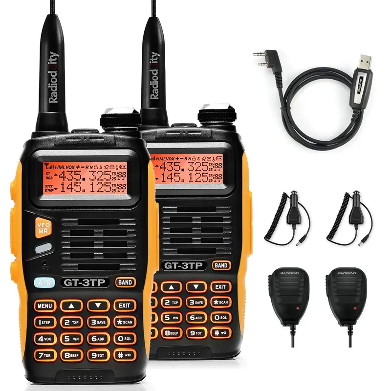 2-Pack Baofeng Gt-3Tp Two-Way Radios With Dual Remote Speakers And Programming Cable 1