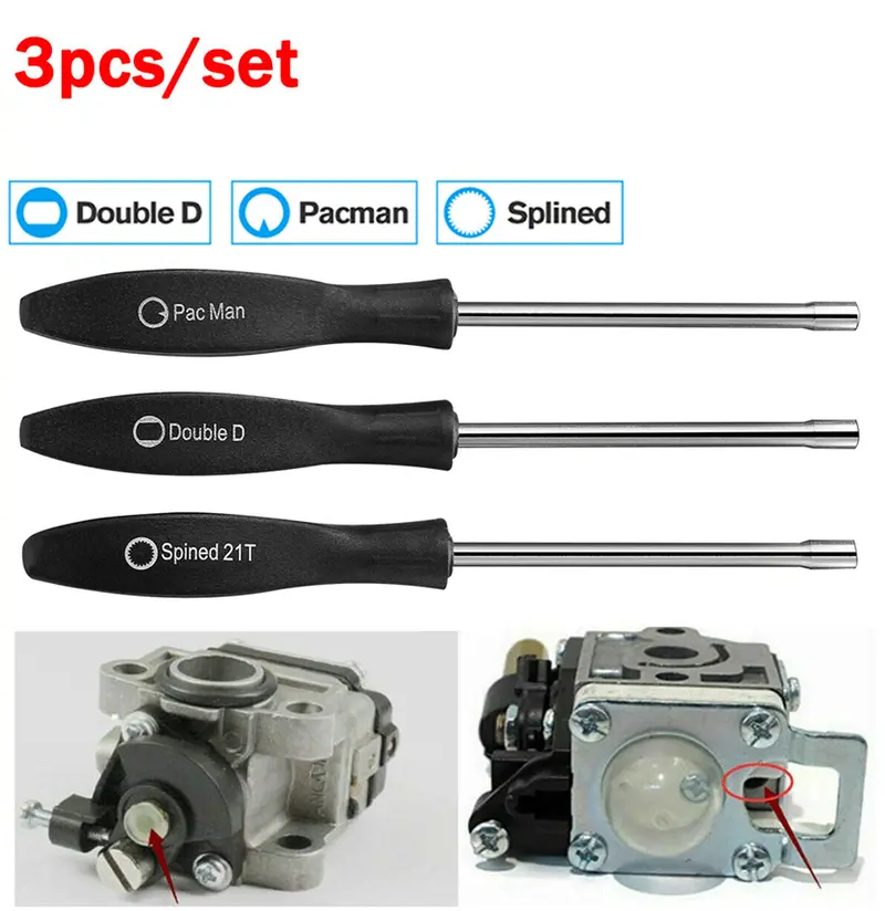 3-Piece Carburetor Adjustment Tool Set – Splined 'Pac-Man' And Double-D Screwdrivers For 2-Stroke Engines 1