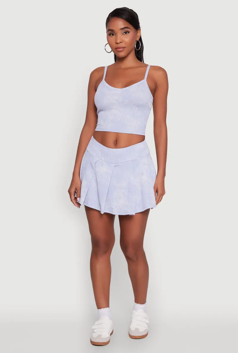 Acid Wash Rib Knit Skort – Pleated Design & Trendy Fit 1