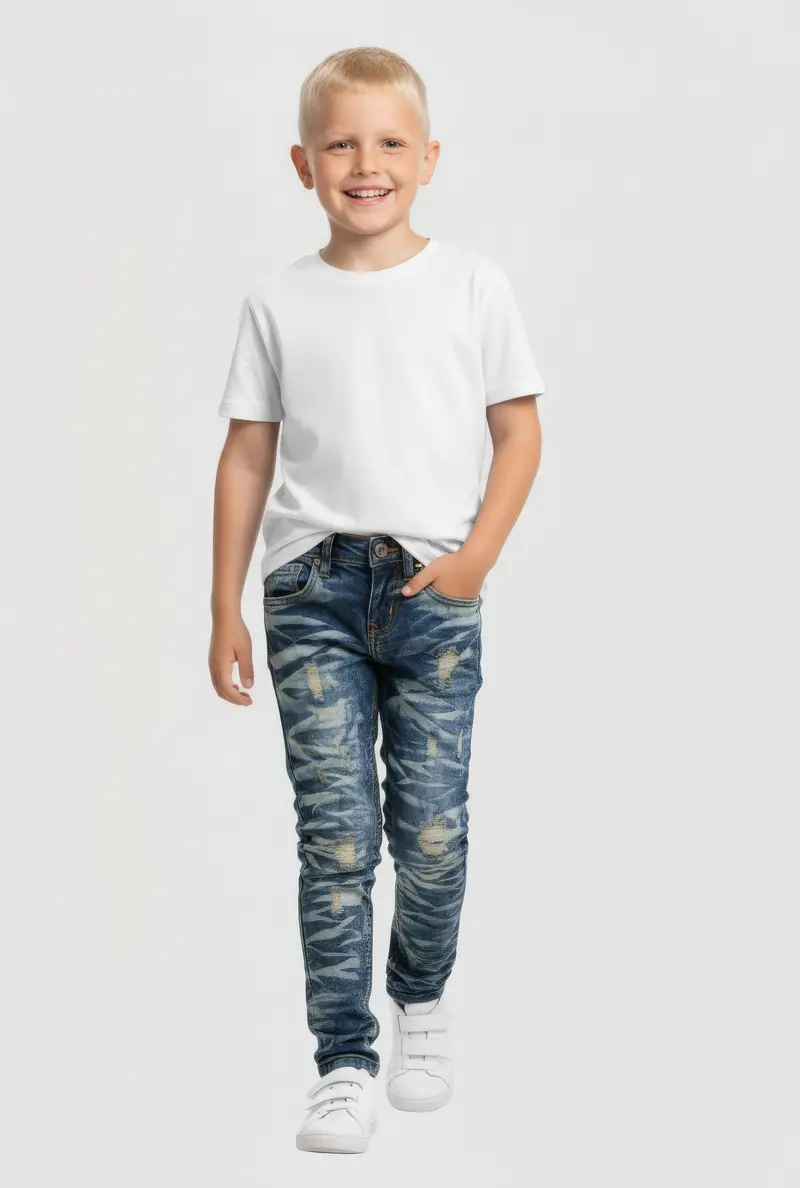 Acid Wash Whiskered Patch-And-Repair Jeans For Boys 1