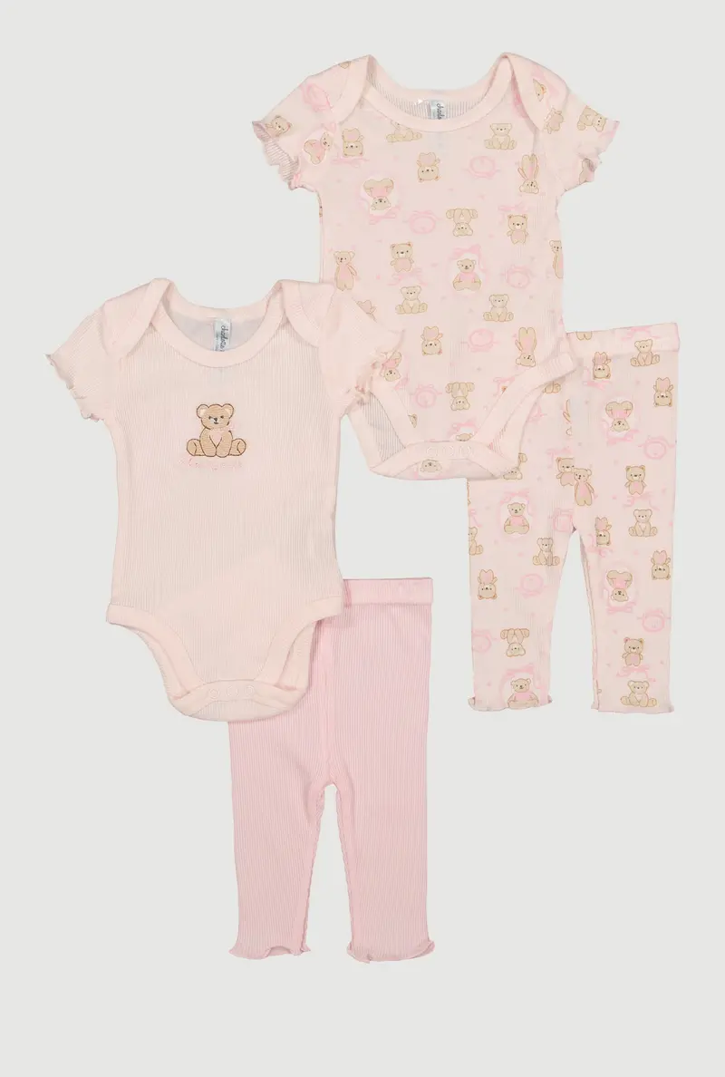 Adorable Lettuce-Trim Bear Bodysuit & Pants Set For Baby Girls (0-9 Months) 1