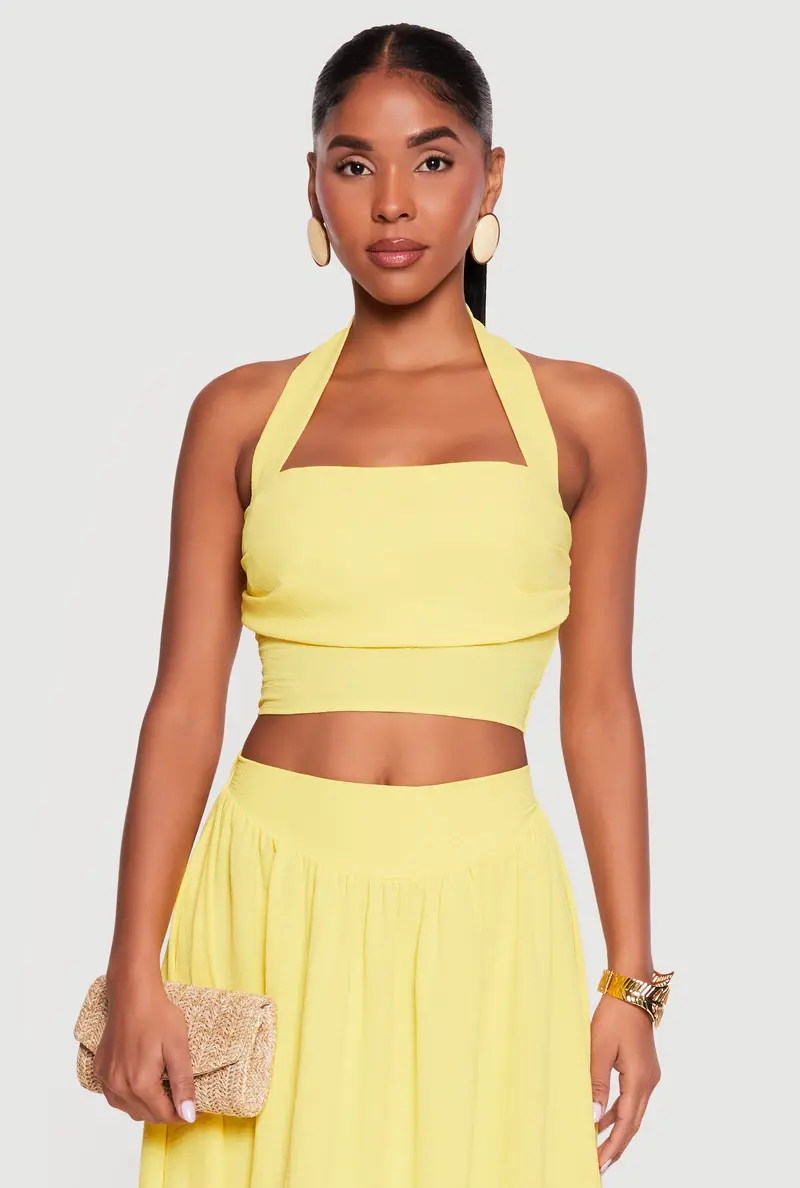 Airy Crepe Knit Halter Crop Top – Lightweight Summer Style 1