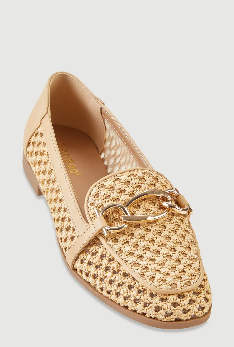 Almond-Toe Woven Loafers With Metallic Accent Trim 1