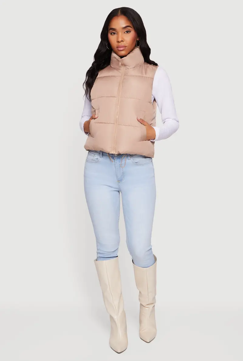 Almost Famous Mock Neck Puffer Vest With Zip Closure 1