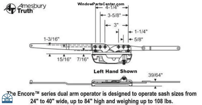 Amesbury Truth Encore Casement Operator – Dual-Arm Sill-Mounted (Model 50.10) 1