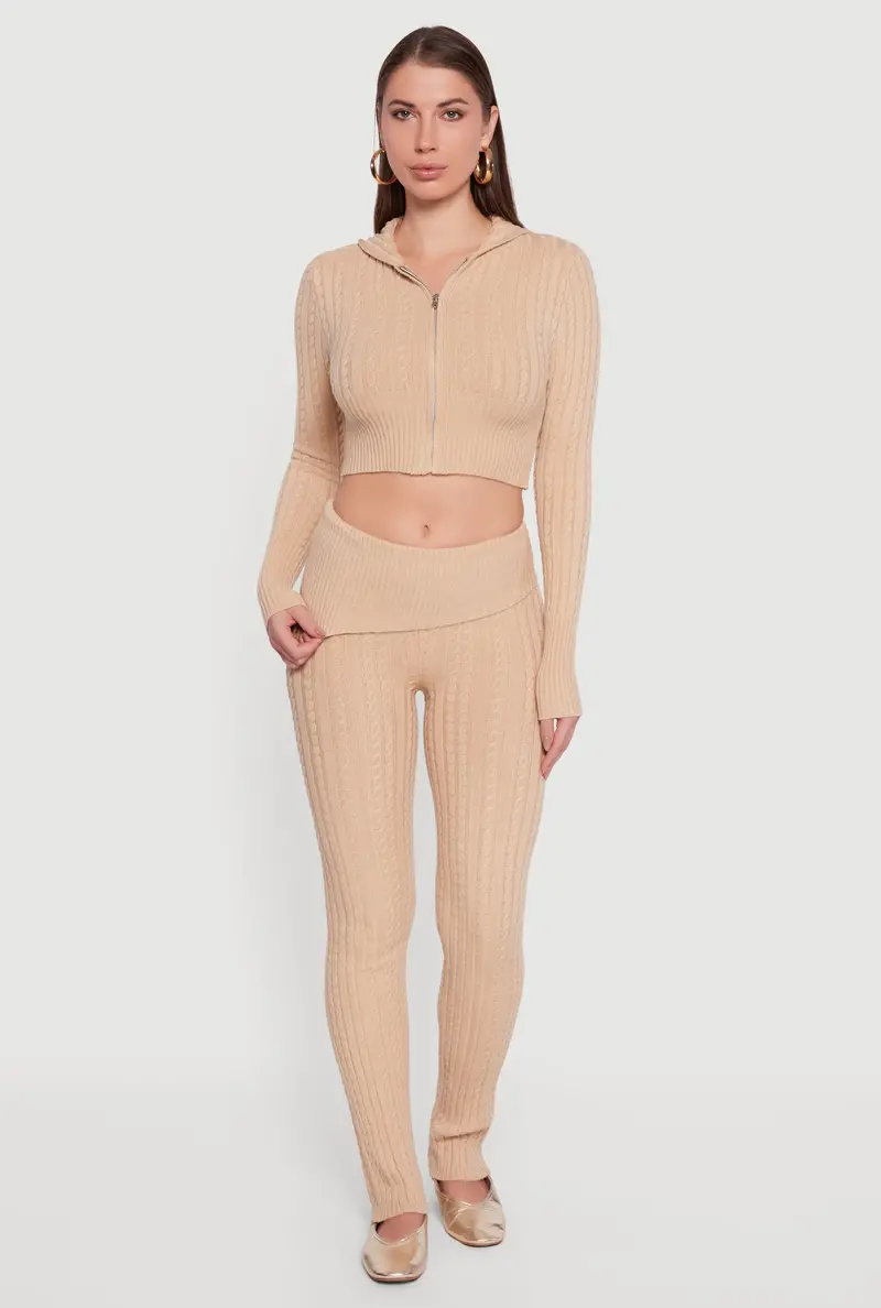Asymmetrical Fold-Over Cable Knit Pants 1