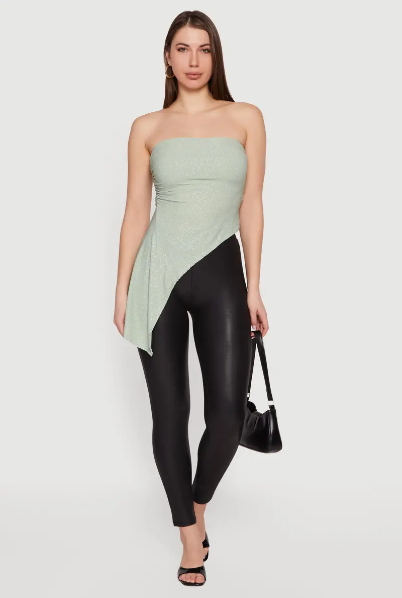 Asymmetrical Glitter Tube Top With Side Ruching 1