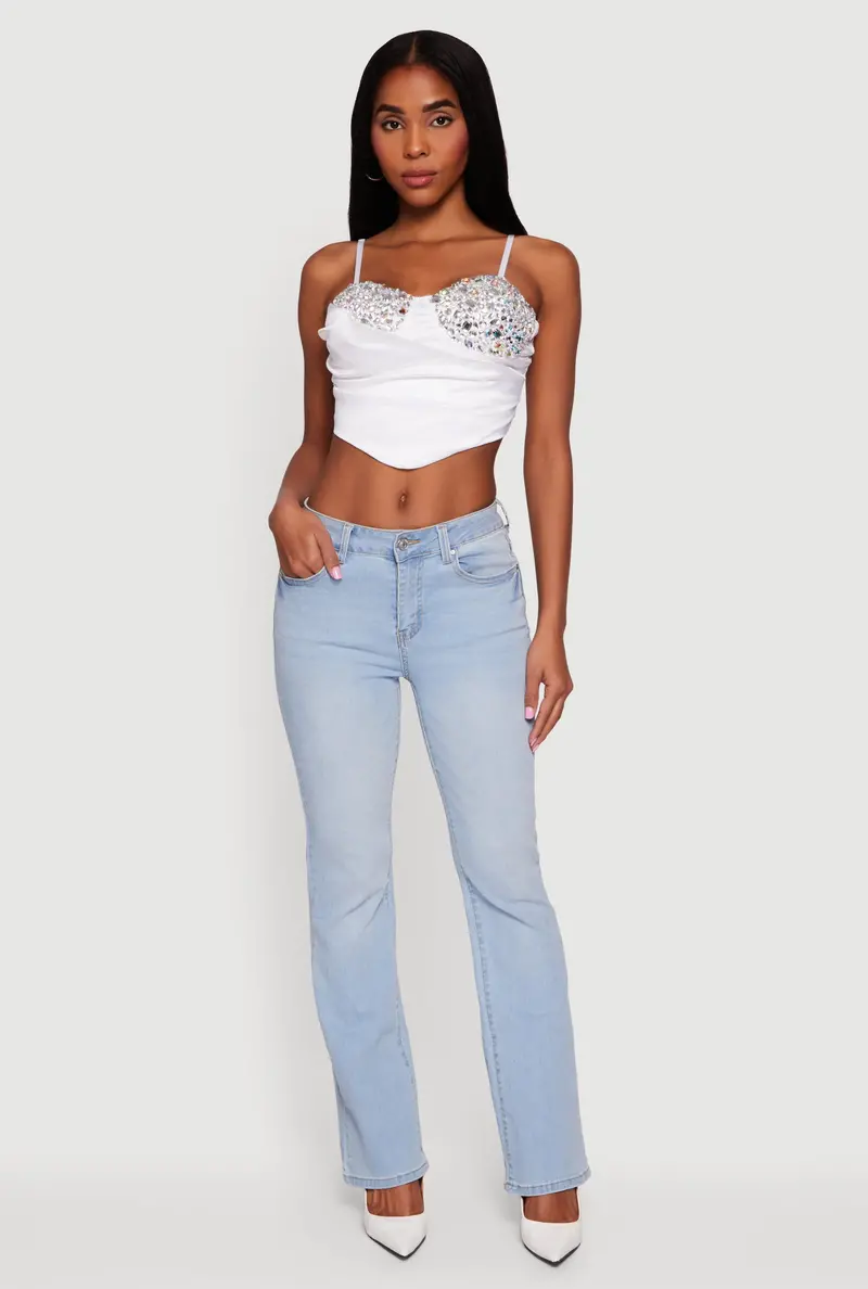 Asymmetrical Rhinestone-Embellished Cropped Bustier 1