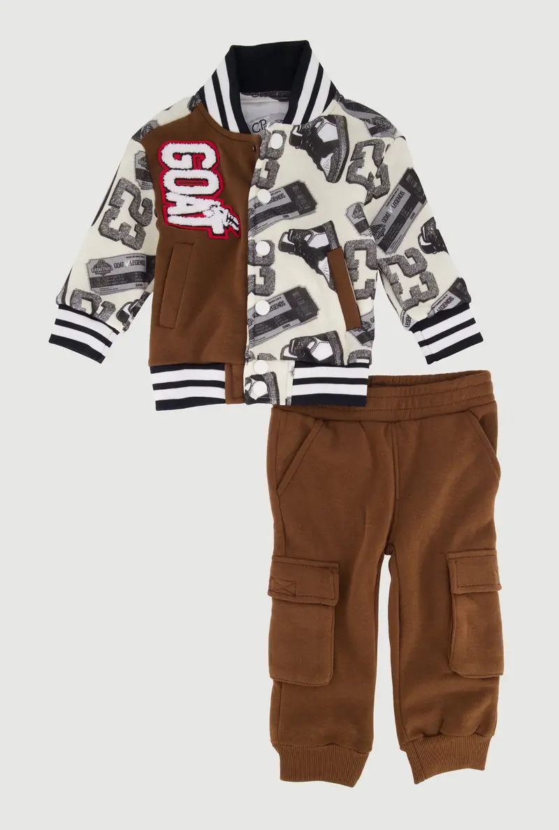 Baby Boys’ Sporty Goat Varsity Jacket & Jogger Ensemble – 12 To 24 Months 1
