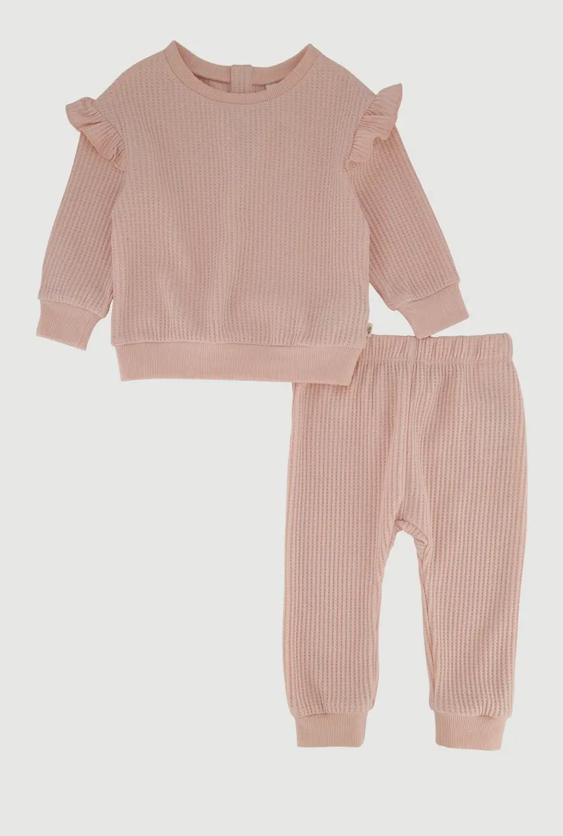 Baby Girl Thermal Set: Ruffled Top & Matching Pants (12–24 Months) 1