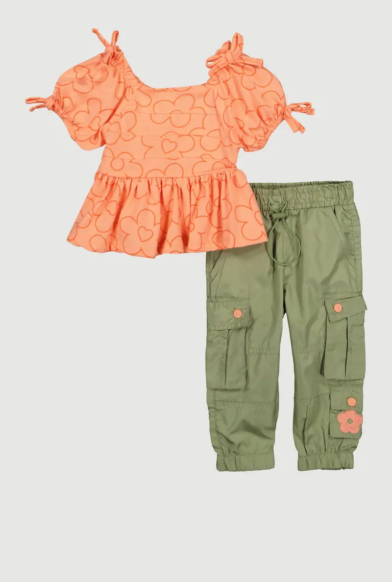 Baby Girls' Floral Peplum Top & Cargo Jogger Set (12–24 Months) 1