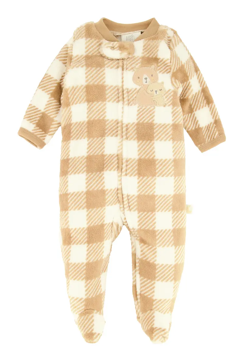 Bear & Plaid Footed Baby Jumpsuit For Girls (0–9 Months) 1