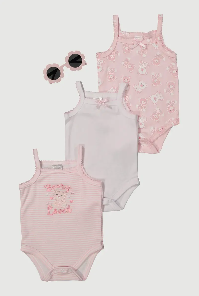 Beary Loved Themed Bodysuits With Sunglasses – Baby Girls (0–9 Months) 1