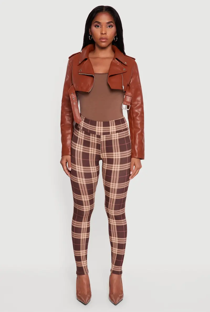 Belted Cropped Moto Jacket In Faux Leather 1