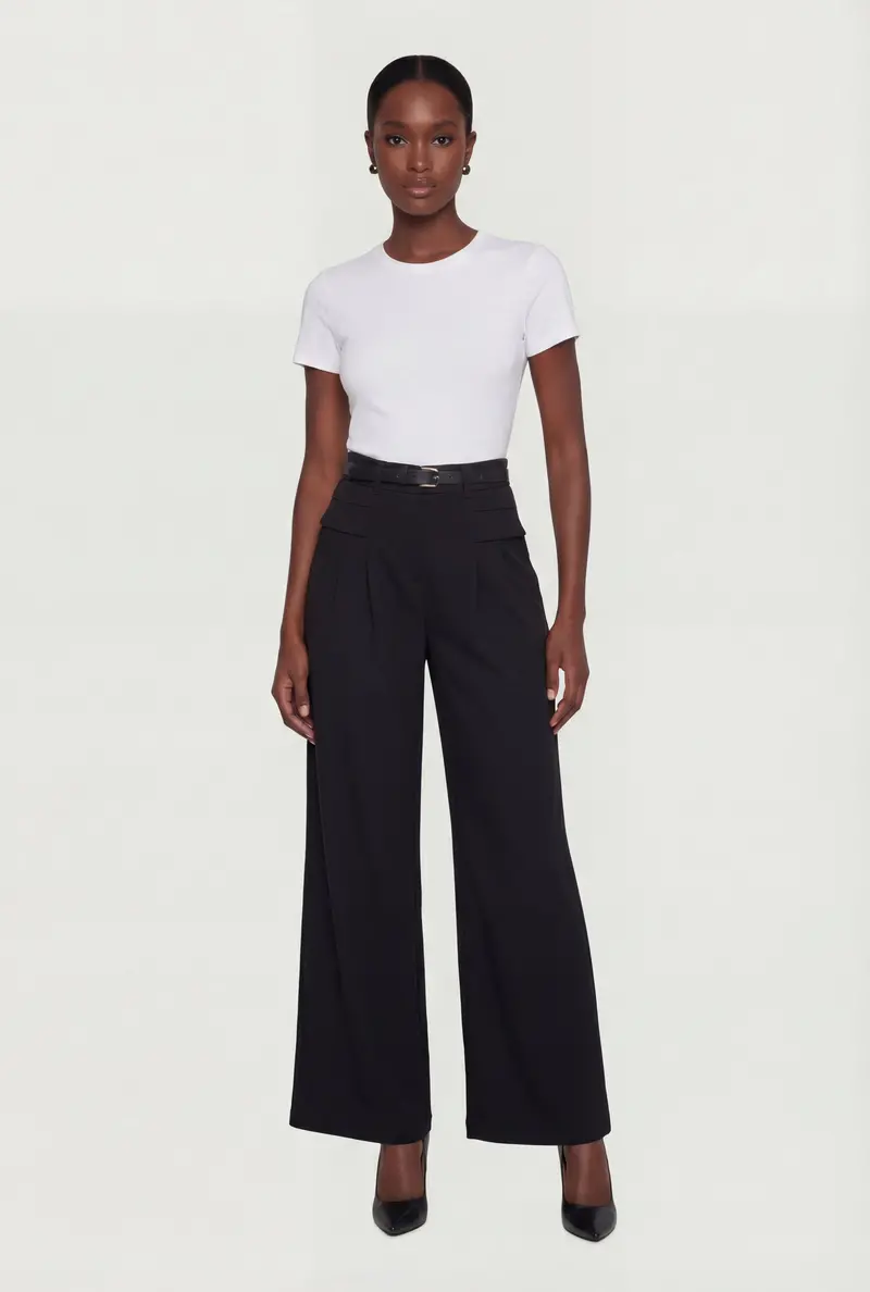 Belted Pleated Wide-Leg Dress Pants For Polished Style 1