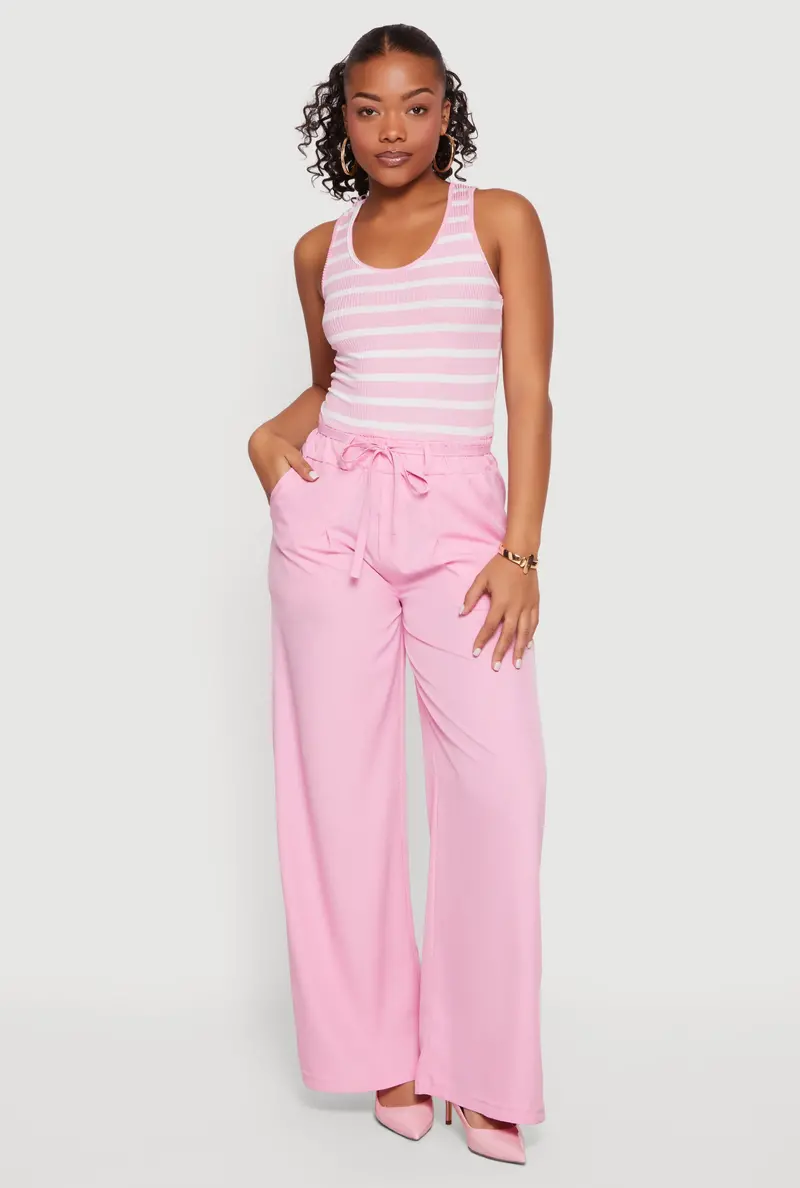 Belted Striped Wide-Leg Jumpsuit With Adjustable Tie Waist 1