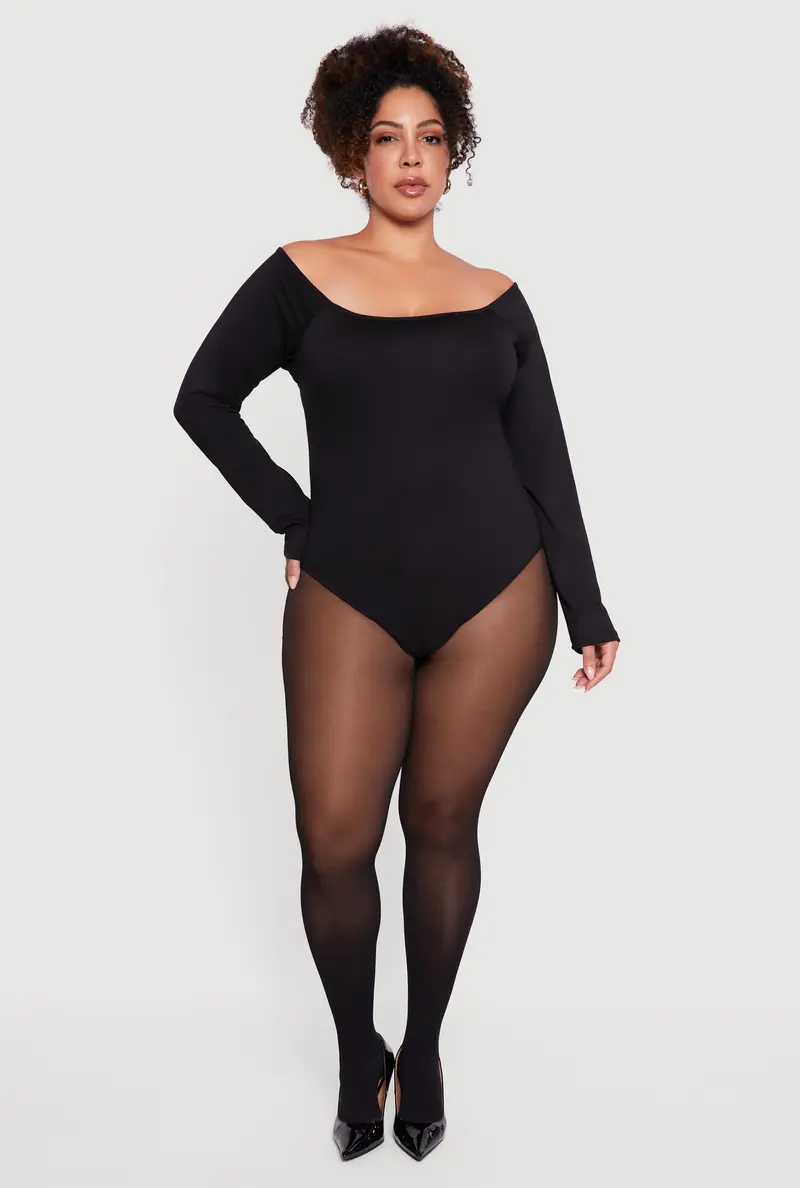 Boat-Neck Long-Sleeve Bodysuit – Plus Size 1