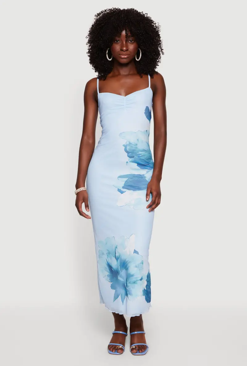 Boho-Inspired Floral Mesh Midi Dress – Light And Airy Fit 1