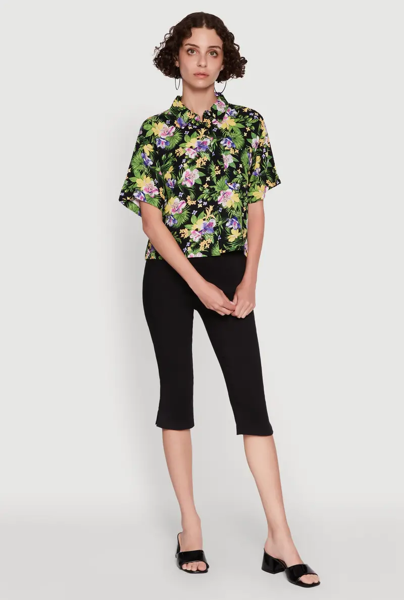 Botanical Tropical Short-Sleeve Button-Up Top 1