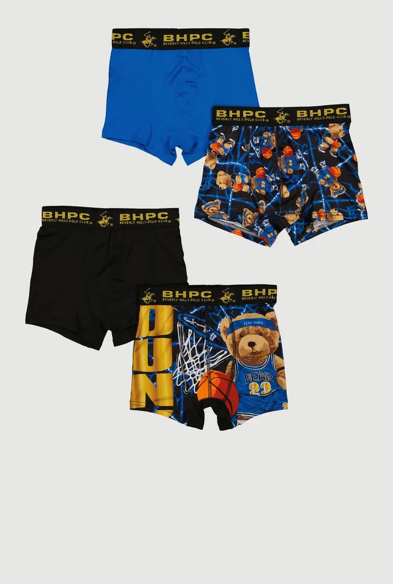 Boys' Basketball-Themed Bear Graphic Boxer Briefs – 4-Pack 1