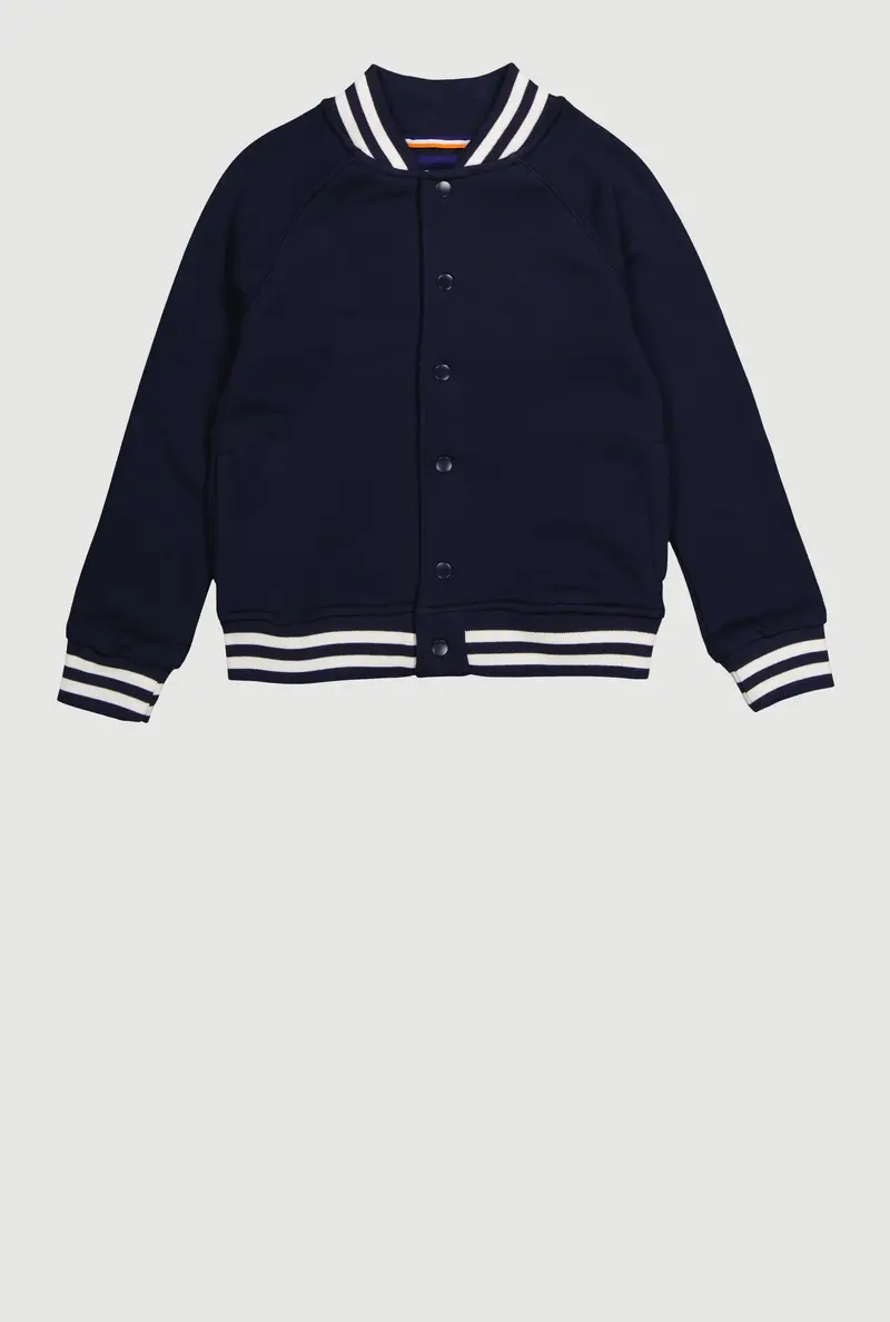 Boys' Long-Sleeve Fleece Varsity Jacket, Ages 4-7 1