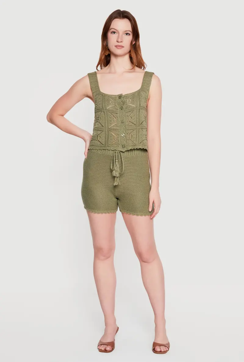 Breathable Crochet Shorts Featuring Elasticized Drawstring Waist 1