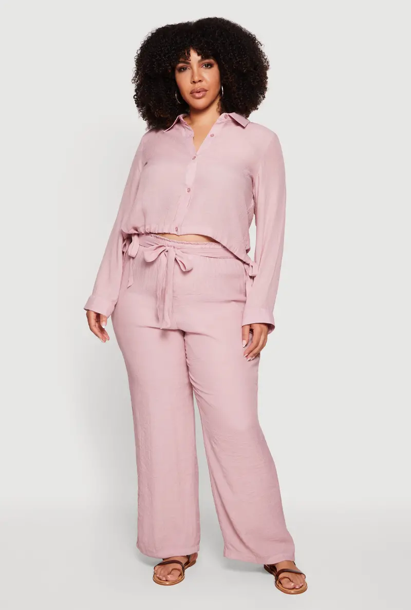 Breathable Plus Size Knit Pants: Wide Leg, Tie Waist, And Belted Style 1