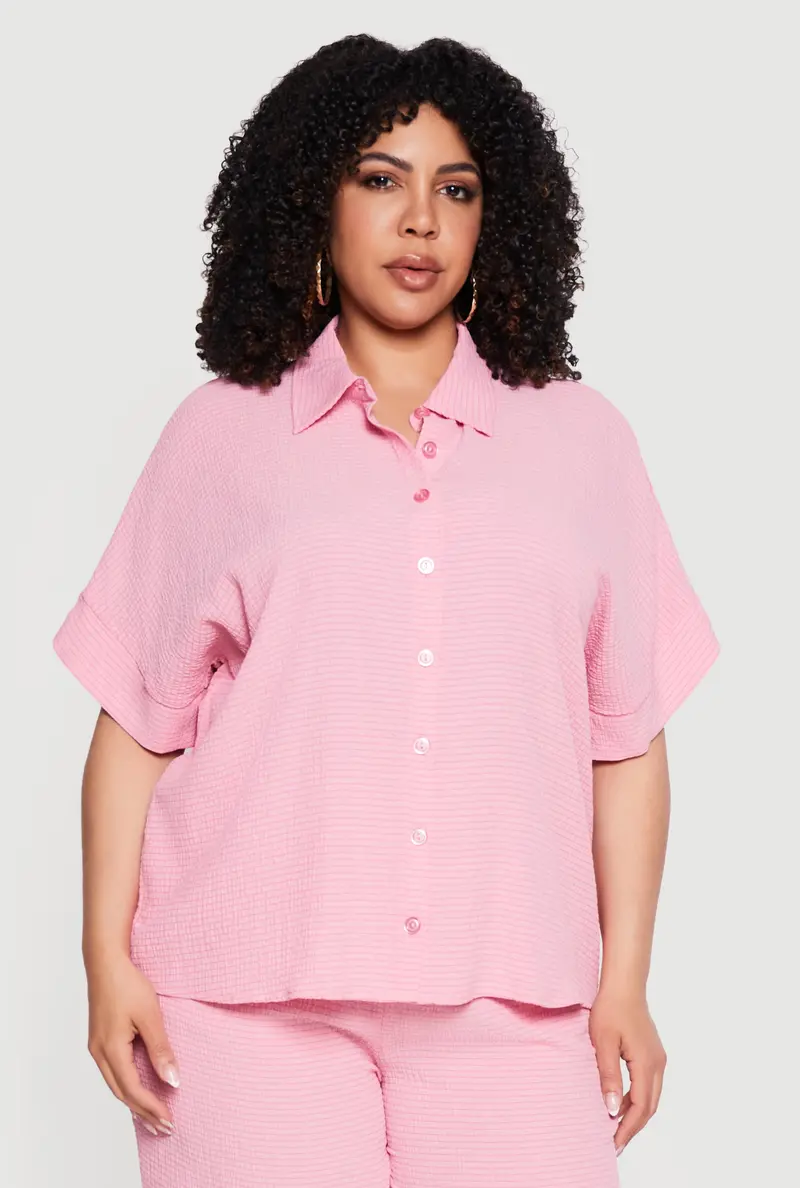 Breathable Plus Size Seersucker Short-Sleeve Shirt 1