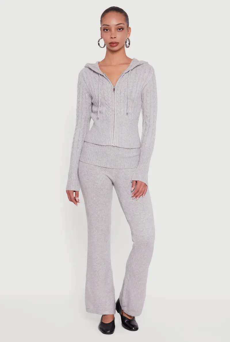 Brushed Knit Flare Pants With Fold-Over Waistband 1