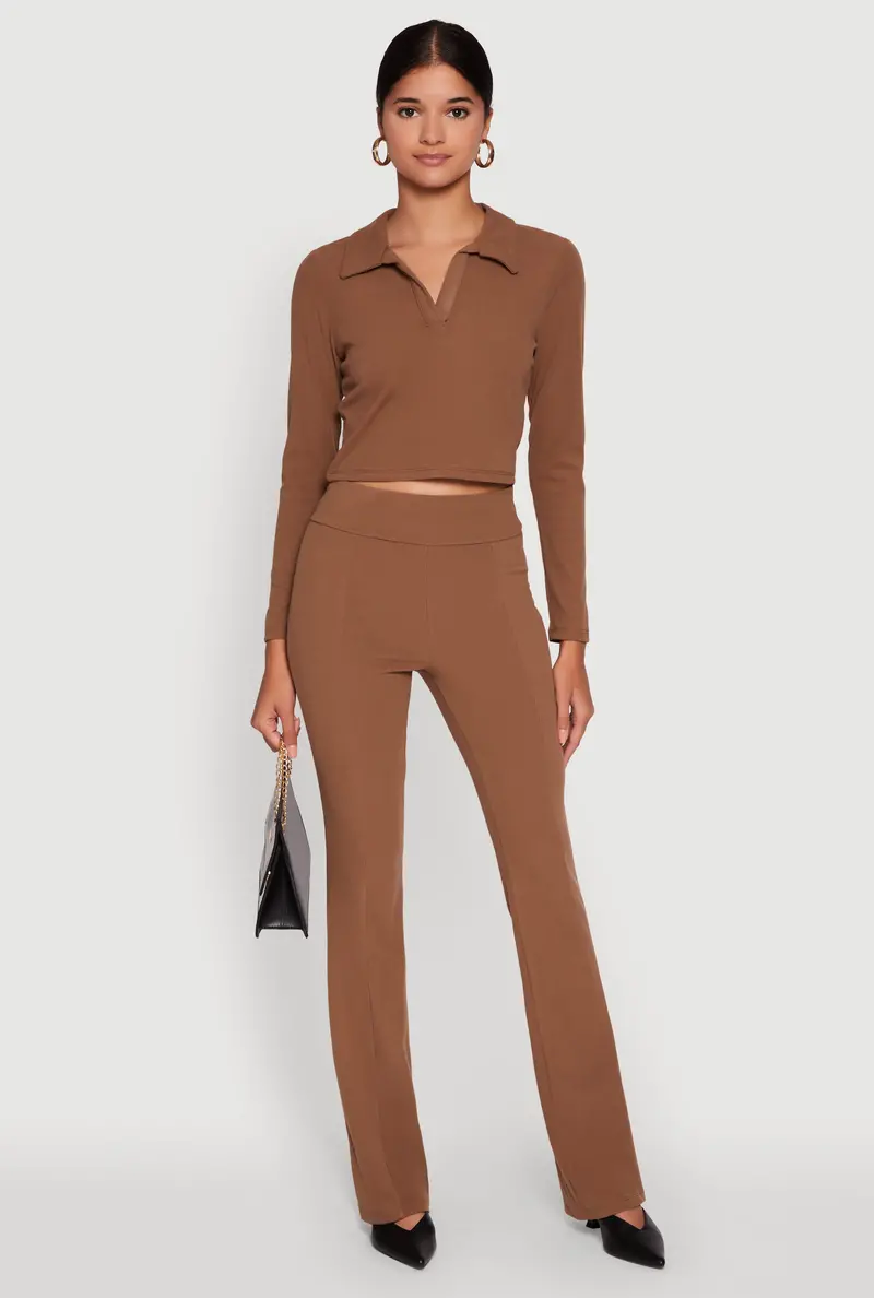 Brushed Knit Slim-Fit Pintuck Pull-On Pants 1
