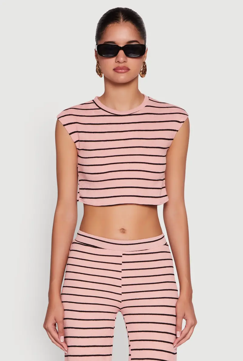 Brushed Knit Striped Crop Top With Modern Fit 1