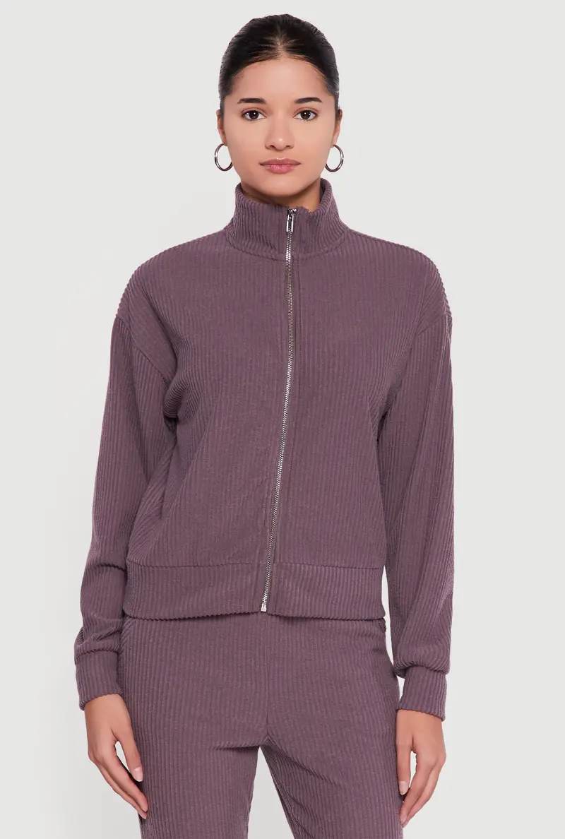 Brushed Rib-Knit Sweater With Zip-Front Design 1