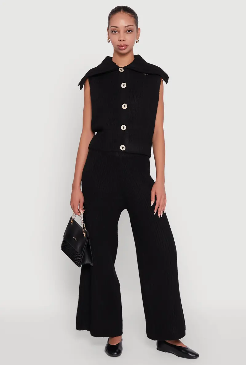 Brushed Rib-Knit Wide-Leg Pull-On Pants 1