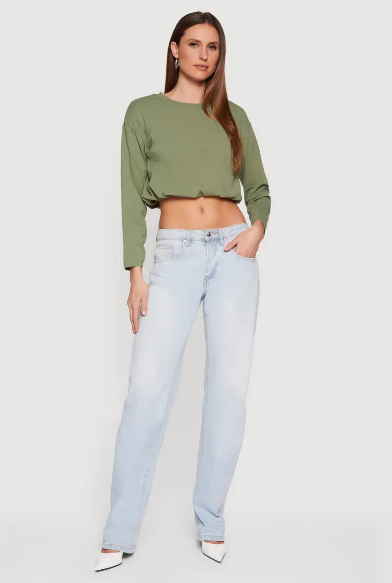 Bubble-Hem Cropped Long-Sleeve Top 1