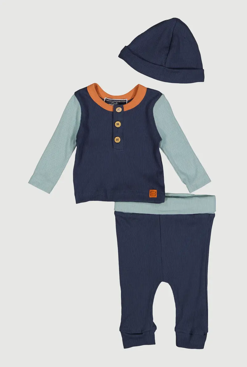 Button-Front Color-Block Tee And Joggers Set For Infant Boys (0–9 Months) With Hat 1