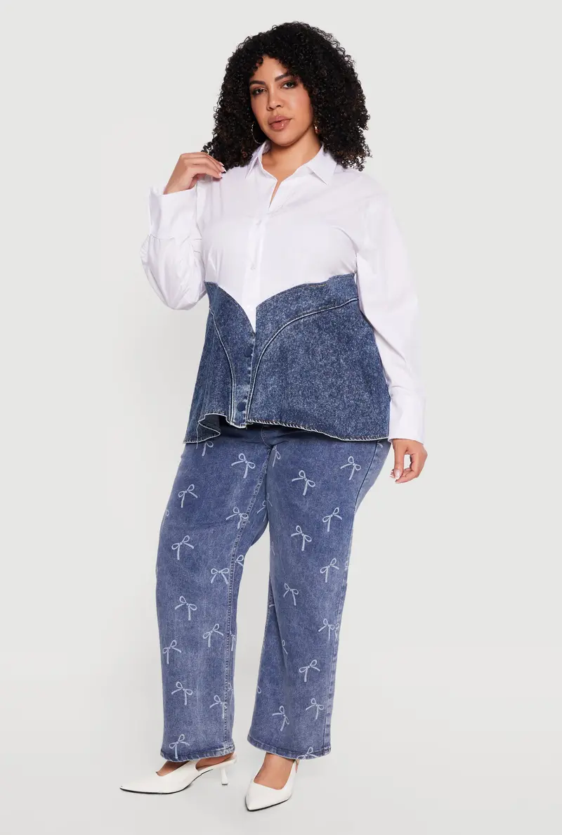 Button-Front Shirt Featuring Denim-Inspired Stitching And Tailored Fit 1