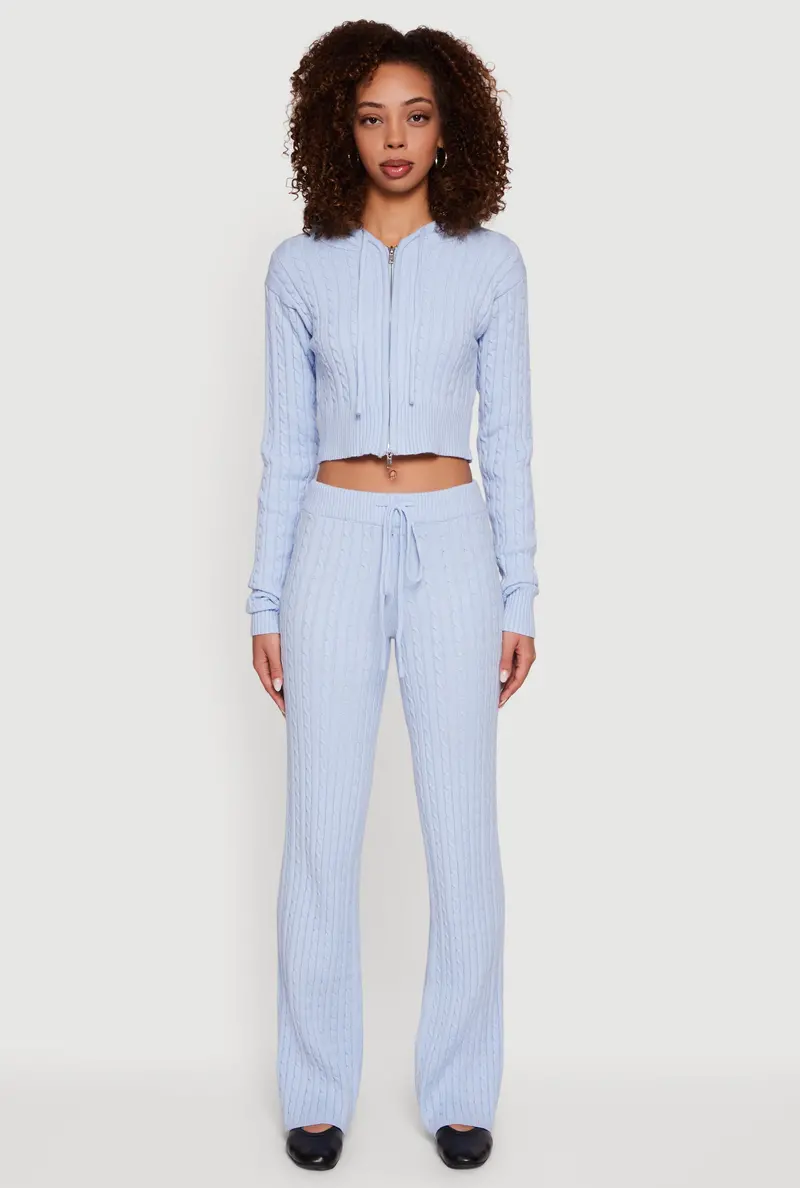 Cable Knit Bootcut Pants With Drawstring Waistband 1