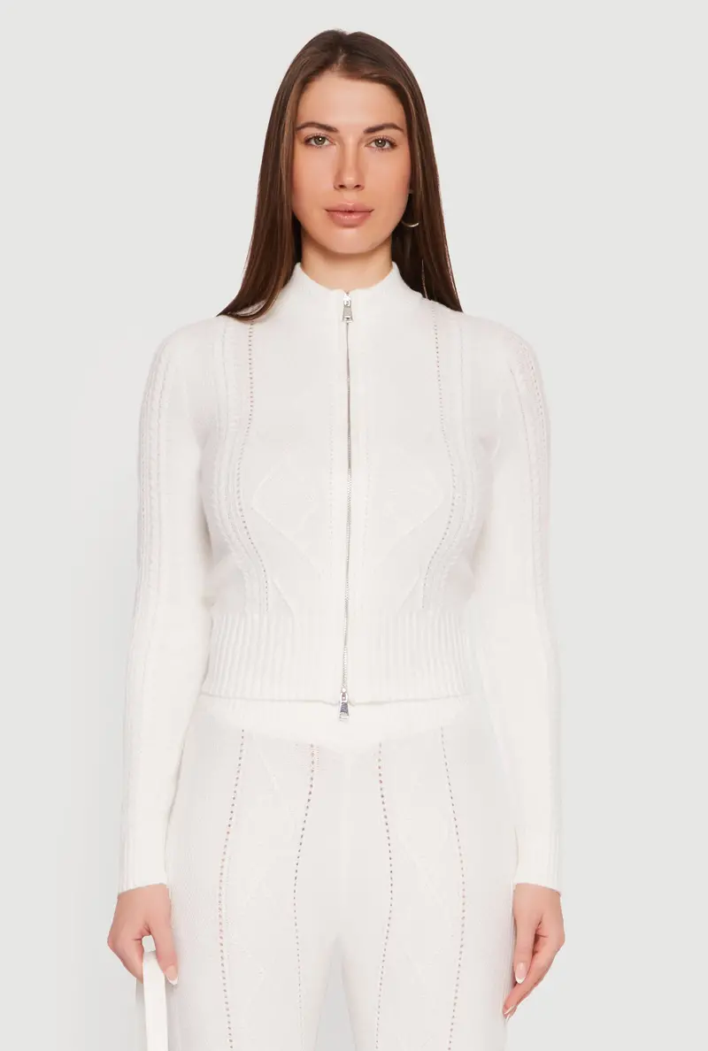 Cable Knit Cardigan With Dual-Zip Front Detail 1