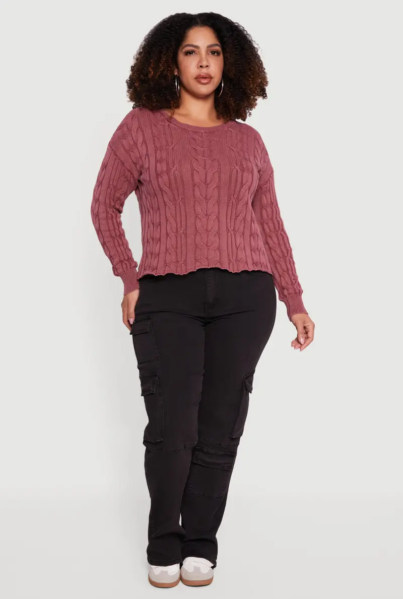Cable Knit Crew Neck Sweater In Extended Sizes 1