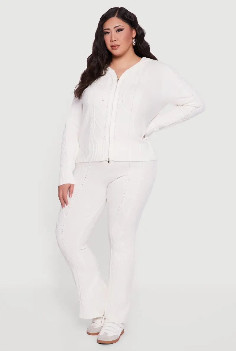 Cable-Knit Flare-Leg Pants With High-Rise Waist 1