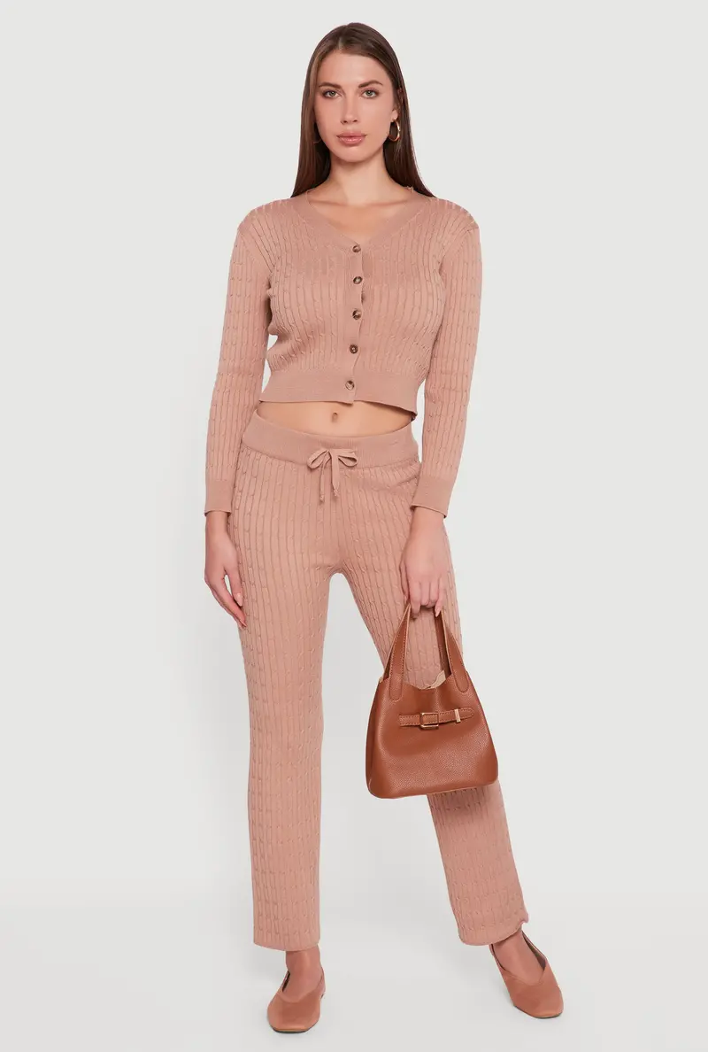 Cable-Knit Slim-Leg Pants With Drawstring Waist 1