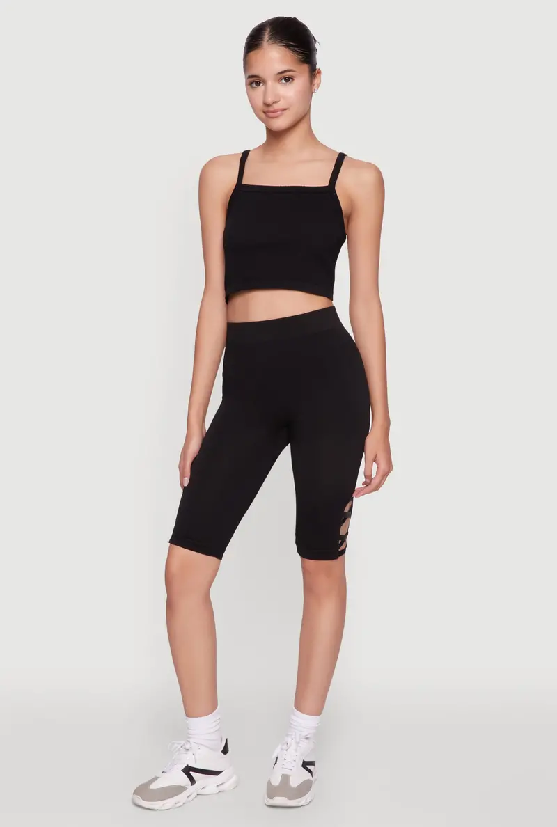 Caged-Design High-Waisted Seamless Biker Shorts 1