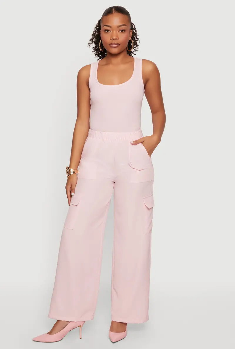 Cargo-Pocket Sleeveless Jumpsuit With Elastic Waistband 1