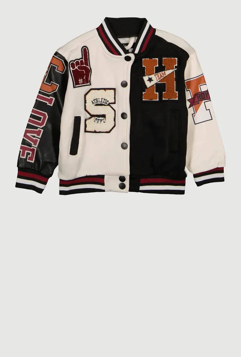 Chenille-Embellished Varsity Jacket For Toddler Girls 1