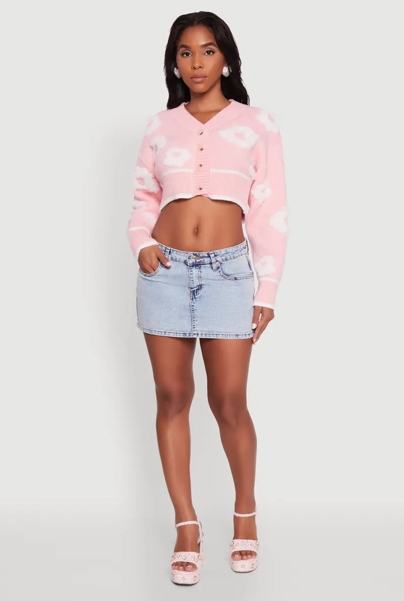 Chenille Floral Cropped Cardigan In Soft Brushed Knit 1