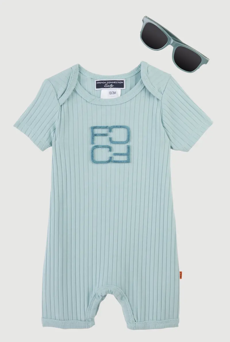 Chenille-Patch Romper For Baby Boys (0–9 Months) With Sunglasses Accessory 1