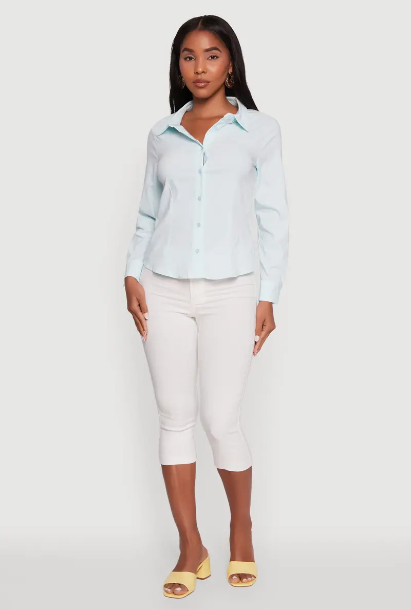 Classic-Fit Solid Long-Sleeve Button-Front Shirt 1