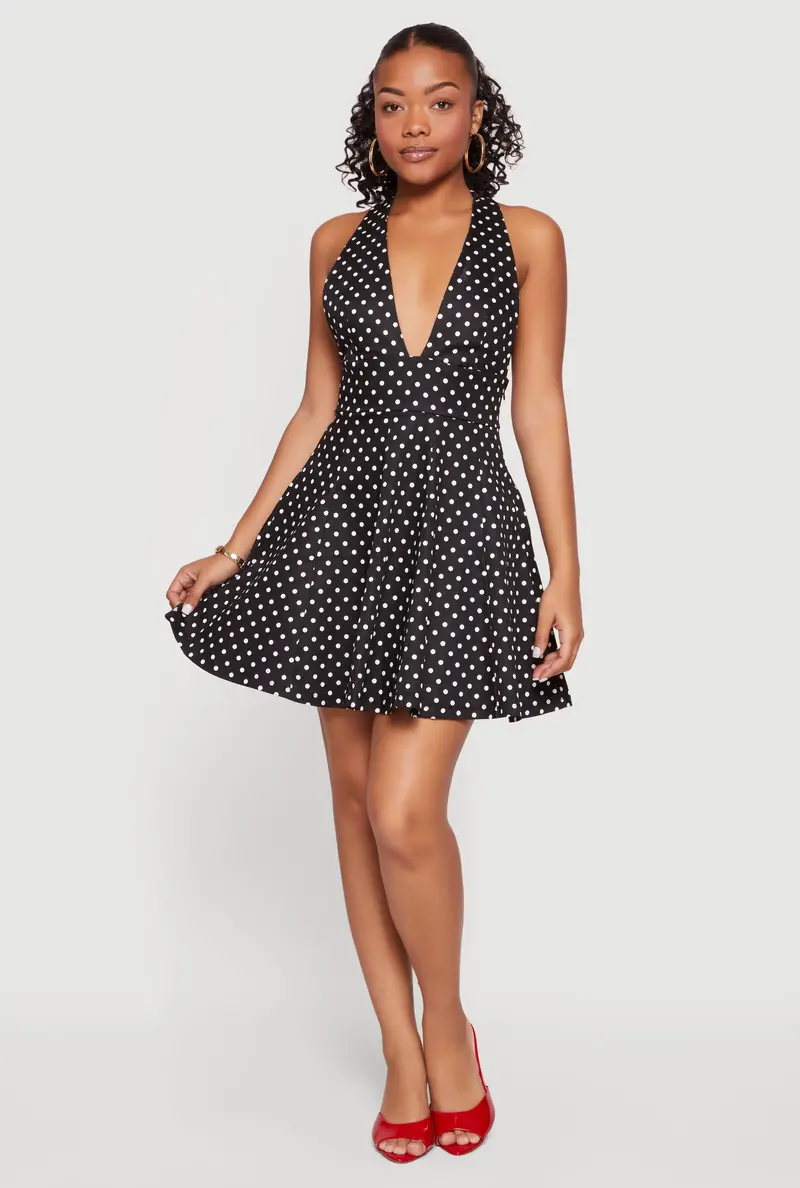 Classic Polka Dot Skater Dress With Full Pleated Skirt 1
